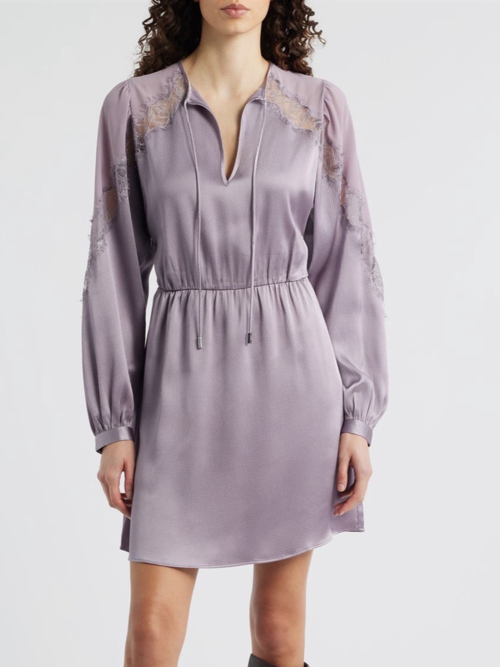 Boss Lilac Lace-Trim Mini Dress
